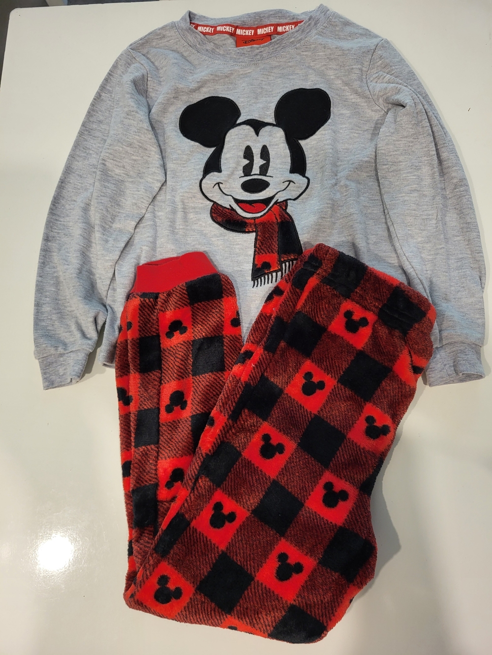 Disney Kids Gray Mickey Top with Red & Black Buffalo Plaid Pajama Pants